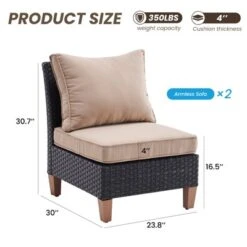 Syemin Patio Seating Sets Of 2, Outdoor Wicker Chairs Armless Sofa For Garden, Balcony, And Backyard, Beige, 23.8"*30"*30.7"