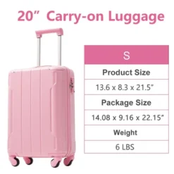 Syemin Luggage Hardshell Luggage Lightweight Durable ABS Suitcases With Double Wheels Expandable 20" Checked Travel Luggage, Pink, 13.6"*8.3"*21.5" -Furniture GUEST 821f0c2a f1b0 4fb5 8649 4f5036b95420