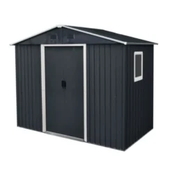 Syemin Storage Sheds 8ft X 4ft Outdoor Metal Storage Shed With Window And Metal Foundation For Backyard, Patio, Lawn, Black, 89"*47"*74.75" -Furniture GUEST 826230ab 2bb6 41f0 9ddc 931f60777cff
