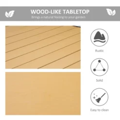 Syemin Patio End Table, Rectangular Outdoor Dining Table With All-Weather Faux Wood Top For Garden, Lawn, Patio, Brown, 74.75"*35.5"*29.25"