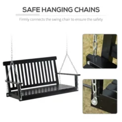 Syemin Patio Swings Outsunny 2-Seater Hanging Porch Swing Outdoor Patio Swing Chair Seat With Slatted Build And Chains, Black, 46.75"*25.5"*24" -Furniture GUEST 84c9d6e5 eaa6 4ab6 ac45 31dd8f23064b