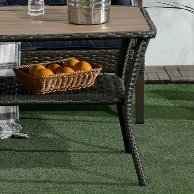 Syemin Patio End Table, Rectangular Outdoor Dining Table With All-Weather Faux Wood Top For Garden, Lawn, Patio, Brown, 43.3"*23.6"*22" 2 Syemin Patio End Table, Rectangular Outdoor Dining Table With All-Weather Faux Wood Top For Garden, Lawn, Patio, Brown, 43.3"*23.6"*22" - Image 2