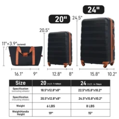 Syemin 3 PCS Bag And Luggage Sets, With Spinner Wheels And Zippers Lightweight Suitcase, For Business Trips And Travel, Black, 15.8"*10.2"*24.5" -Furniture GUEST 8710d41d de29 4d19 bf6e 5832b2a24215