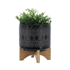 Syemin Planters Ceramic Planter On Wood Stand, Decorative Plant Pots For Living Room, Garden, Balcony, Home Decor, Black 12"*12"*13" -Furniture GUEST 8806ca71 9874 45ed 9a5c 0d1621e1b373