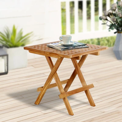 Syemin Patio Side Table, Small Folding Patio Side Table For Garden, Patio Porch, Living Room, Space Pool, Brown, 19.68"*19.68"*19.70 4 Syemin Patio Side Table, Small Folding Patio Side Table For Garden, Patio Porch, Living Room, Space Pool, Brown, 19.68"*19.68"*19.70 - Image 4