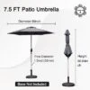 Syemin Outdoor Patio Umbrella With 6 Sturdy Ribs, Push Button Tilt And Crank, Waterproof, UV-Resistant Uitable For Garden, Gray, 90"*90"*86.64"