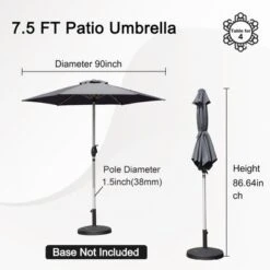 Syemin Outdoor Patio Umbrella With 6 Sturdy Ribs, Push Button Tilt And Crank, Waterproof, UV-Resistant Uitable For Garden, Gray, 90"*90"*86.64"