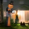 Syemin Decorative Holiday Scene Props 12ft Halloween Inflatables Outdoor Decoration Pumpkin Reaper Outdoor Blow Up Yard Decor, Orange, 48"*53.3"*143"