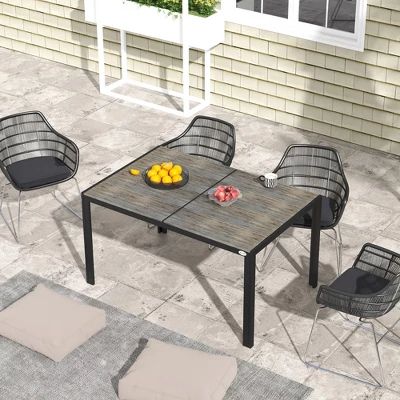 Syemin Patio End Table, Rectangular Outdoor Dining Table With All-Weather Faux Wood Top For Garden, Lawn, Patio, Gray, 39.7"*55"*35.5" 2 Syemin Patio End Table, Rectangular Outdoor Dining Table With All-Weather Faux Wood Top For Garden, Lawn, Patio, Gray, 39.7"*55"*35.5" - Image 2