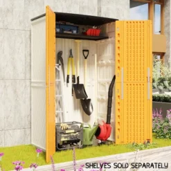 Syemin Outdoor Storage Shed, Vertical Tall Tool Shed With Five Shelves, Lockable Door For Patio, Backyard And Lawn, Orange, 50"*79.53"*29" -Furniture GUEST 8a197921 3c5f 4e95 99ed d64b6f60e3ed