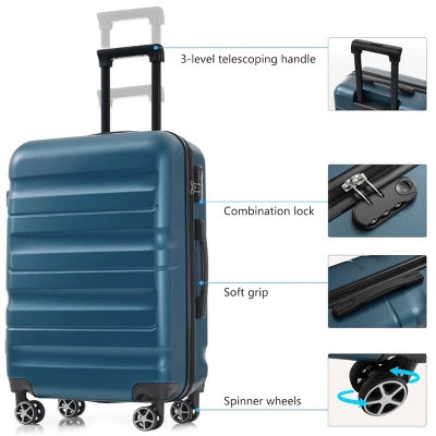 Syemin Luggage Hardshell ABS Luggage Set, 24-Inch Checked Suitcase Spinner Wheels, Lightweight Travel Luggage With 2 Bags, Blue, 14.2"*9.4"*20.9" 1 Syemin Luggage Hardshell ABS Luggage Set, 24-Inch Checked Suitcase Spinner Wheels, Lightweight Travel Luggage With 2 Bags, Blue, 14.2"*9.4"*20.9"