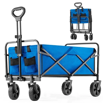 Syemin Trolley And Lawn Cart, 400L Foldable Garden Cart, Large Capacity, Suitable For Beach, Camping, Shopping Garden, Blue, 29.5" * 18.5" * 26.6" 5 Syemin Trolley And Lawn Cart, 400L Foldable Garden Cart, Large Capacity, Suitable For Beach, Camping, Shopping Garden, Blue, 29.5" * 18.5" * 26.6" - Image 5