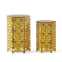 Syemin Patio End Tables Accent Side End Table For Outdoor And Indoor, Garden, Backyard Use, Special Design, Gold, 14.25"*12.25"*22" -Furniture GUEST 8b33dc3d e9a6 4080 badd ec728eeb731a