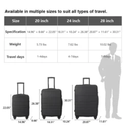 Syemin Luggage Sets 3 Piece Suitcases Suitcase Set ABS Hard Case Luggage With TSA Lock Spinner Wheels Durable Luggage, Black, 20.87"*11.61"*30.31"