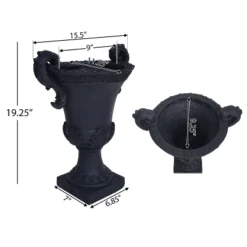 Syemin Planter, Antique Urn Style Planter, Elegant Decorative Flower Pot For Garden, Patio, Porch, Black, 15.5"*11.25"*19.25"