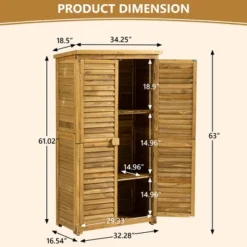 Syemin 23ft³ Outdoor Storage Sheds, Vertical Tall Tool Shed With Lockable Door, Waterproof Roof For Patio, Backyard And Lawn, Brown, 34.25"*18.5"*63"