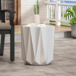 Syemin Patio End Tables Accent Side End Table For Outdoor And Indoor, Garden, Backyard Use, Special Design, White, 15.5"*15.5"*17.75" -Furniture GUEST 8f5b63f5 35fa 4189 a28a bb78b0d47b6b