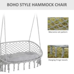 Syemin Patio Swings Chair Macrame Swing With Soft Cushion, Hanging Cotton Rope Chair For Indoor Outdoor Home Patio Backyard, Gray, 51.25"*29.5"*15.75" -Furniture GUEST 8fe415fc e1a5 4a21 94b2 4d3264453369