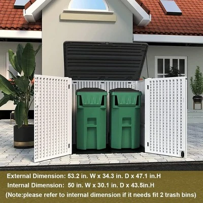Syemin Storage Shed, Waterproof Storage Shed, Double Shelves For Cleaning Tools And Garden Accessories, Brown, 53.2"*34.3"*47.1" 1 Syemin Storage Shed, Waterproof Storage Shed, Double Shelves For Cleaning Tools And Garden Accessories, Brown, 53.2"*34.3"*47.1"