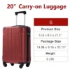 Syemin Luggage 20" Luggage, Hardshell ABS Suitcase With Spinner Wheels Lightweight Durable Large Capacity Travel Luggage, Red, 13.6"*8.3"*21.5"