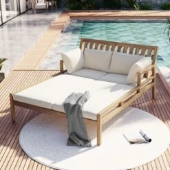 Syemin Patio Chaise Lounges, Outdoor Patio Daybed, Comfy Seat Cushion, Sofa Furniture, For Backyard, Swimming Pool, White, 76"*51.6"*34.6" -Furniture GUEST 9483d98f 387c 4825 92b1 bba0dae477a5