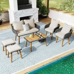 Syemin Patio Seating Sets, Modern Seating Set, Elevate Your Outdoor Space, Designed For Ultimate Comfort, Beige, 50.3"*24.9"*33.3"