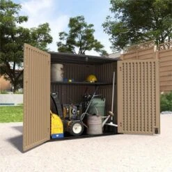 Syemin Outdoor Storage Shed, Vertical Tall Tool Shed With Five Shelves, Lockable Door For Patio, Backyard And Lawn, Brown, 53.1"*33.1"*46.9" -Furniture GUEST 94e7e003 ac35 4a97 8c1d 98676f03319a