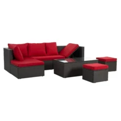 Syemin 7PCS Patio Seating Rattan Furniture Set Sectional Sofa Cushioned Garden, Tempered Glass Table, Red, 98.4"*28.3"*26.7" -Furniture GUEST 95ef94d4 9c2b 451b 817f c6472aa08121