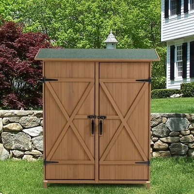 Syemin 31ft³ Outdoor Storage Sheds, Vertical Tall Tool Shed With Lockable Door, Waterproof Roof For Patio, Backyard And Lawn, Brown, 56"*15"*64" 2 Syemin 31ft³ Outdoor Storage Sheds, Vertical Tall Tool Shed With Lockable Door, Waterproof Roof For Patio, Backyard And Lawn, Brown, 56"*15"*64" - Image 2