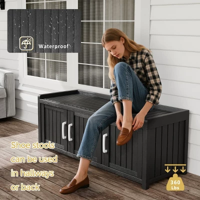 Syemin Shoe Racks Shoe Storage Cabinet Waterproof UV-Resistant Entryway Storage Bench Indoor Outdoor Shoe Organizer, Black, 46.85"*17.32"*17.91" 2 Syemin Shoe Racks Shoe Storage Cabinet Waterproof UV-Resistant Entryway Storage Bench Indoor Outdoor Shoe Organizer, Black, 46.85"*17.32"*17.91" - Image 2