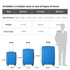 Syemin Luggage 3 Piece Set Suitcase Spinner Hardshell Lightweight TSA Lock Luggage Sets ABS Hardshell 3pcs Luggage, Blue, 21.06"*11.42"*30.12" -Furniture GUEST 967d60a1 3b92 484d 80b3 e1b2aae18a35