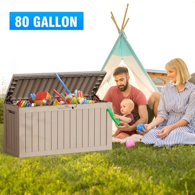 Syemin Deck Box, 100GAL Outdoor Storage Box, Patio Gardening Tools, Water And UV Resistant For Patio, Garden, Lawn, Brown, 46.26"*18.7"*23.23" 1 Syemin Deck Box, 100GAL Outdoor Storage Box, Patio Gardening Tools, Water And UV Resistant For Patio, Garden, Lawn, Brown, 46.26"*18.7"*23.23"