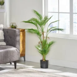 Syemin Artificial Plant Palm Tree Indoor Floor Greenery Potted Real Touch Decorative Green Leaves Black Pot, Green, 29.5"*31.5"*33.5" -Furniture GUEST 97960f81 cd77 4cf1 b3e4 289935c1d05a