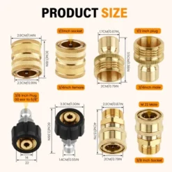 Syemin Landscape Equipment Parts And Accessories, 8-Piece Pressure Washer Adapter Set, Quick Disconnect Kit For Lawn, Gold, 1.14" * 1.14" * 1.18"