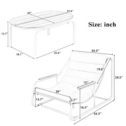 Syemin Patio Chaise Lounges, Outdoor Patio Daybed, Comfy Seat Cushion, Sofa Furniture, For Backyard, Swimming Pool, White, 43.3"*30.3"*29.5"