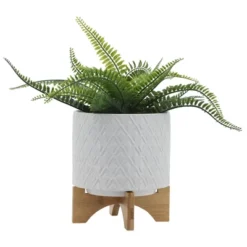 Syemin Planters With Stand, Decorative Plant Pots For Living Room, Garden, Balcony, Home Decor, White Natural 12"*12"*14"