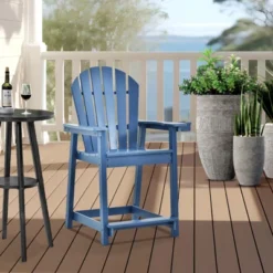 Syemin Patio Accent Chairs, Outdoor Tall Adirondack Chair With High Back, Widened Arms For Backyard, Garden, Yard, Blue, 27.95"*27.09"*45.83"