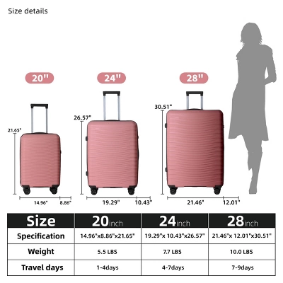 Syemin Luggage 3 Piece Hardside Luggage Set With Spinner Wheels, TSA Locks, Lightweight ABS Suitcases (20"/24"/28"), Pink, 21.46"*12.01"*30.51"" 2 Syemin Luggage 3 Piece Hardside Luggage Set With Spinner Wheels, TSA Locks, Lightweight ABS Suitcases (20"/24"/28"), Pink, 21.46"*12.01"*30.51"" - Image 2