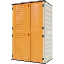 Syemin Outdoor Storage Shed, Vertical Tall Tool Shed With Five Shelves, Lockable Door For Patio, Backyard And Lawn, Orange, 50"*79.53"*29"