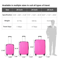 Syemin Luggage 3PCS ABS Hardshell Luggage Set With Spinner Wheels Adjustable Telescopic Handle Durable Travel Suitcases, Pink, 21.06"*11.42"*30.12" -Furniture GUEST 9ff4e839 36a7 4a60 8212 364e749327ab