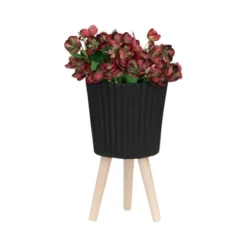 Syemin Planters Ridged Planter With Wood Legs, Decorative Plant Pots For Living Room, Garden, Balcony, Home Decor, Black 19"*19"*19" -Furniture GUEST a047e94e 6fc4 4900 ba78 cb62951df7d2