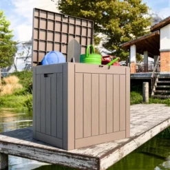 Syemin Deck Box, 30GAL Outdoor Storage Box, Patio Gardening Tools, Water And UV Resistant For Patio, Garden, Lawn, Brown, 22.1"*17.1"*20.9" -Furniture GUEST a1233c0e 017e 4a5b bd67 414affa7e8a2