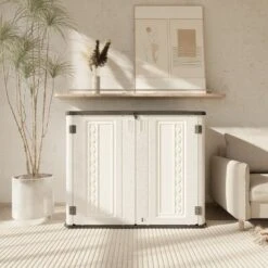 Syemin Storage Shed, Waterproof Storage Shed, Double Shelves For Cleaning Tools And Garden Accessories, White, 50"*29"*41"