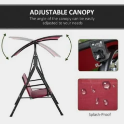 Syemin Patio Swings Outsunny 3-Person Porch Swing Bench With Stand Adjustable Canopy, Armrests, Steel Frame For Patio, Red, 67.75"*43.25"*60.25" -Furniture GUEST a201f075 3b3b 41dc b5e6 b477df6152cf