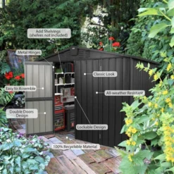 Syemin Deck Boxes Durable, Horizontal Compact Storage Shed For Garden, Backyard, Patio, Closet Deck Box, Black, 98.74"*75.43"*74.49" -Furniture GUEST a227c060 8a21 4470 bf73 4c1fbe876d1c