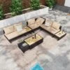 Syemin Patio Seating Sets, Comfort Poolside Seating Set With Cushion And Durable Frame, For Lawn Backyard, Brown,136.21"*70.27"*46.98"