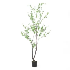 Syemin Artificial Plant Artificial Disc Leaf Tree Indoor Floor Greenery Potted Real Touch Decorative Black Pot, Green, 35.4"*35.4"*70.9"