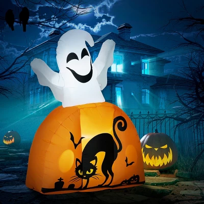 Syemin Decorative Holiday Scene Props 10ft Inflatable Halloween Pumpkin Head Ghost Blow Up Halloween Decor Outdoor Display, Black, 59.1"*29.5"*118.1" 1 Syemin Decorative Holiday Scene Props 10ft Inflatable Halloween Pumpkin Head Ghost Blow Up Halloween Decor Outdoor Display, Black, 59.1"*29.5"*118.1"