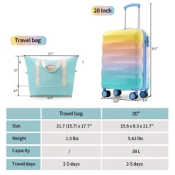 Syemin Luggage 20" Carry-on Luggage With Cup Holder Lightweight Glossy Hardshell Suitcases With Spinner Wheels 2 Piece Set, Orange, 15.6"*8.3"*21.7"