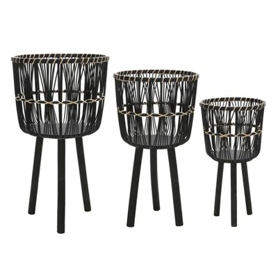 Syemin Planters Bamboo Planters For Indoor And Outdoor Round, Garden Decor, Decorative Plant Pots, Balcony, Black 19"*19"*30" 2 Syemin Planters Bamboo Planters For Indoor And Outdoor Round, Garden Decor, Decorative Plant Pots, Balcony, Black 19"*19"*30" - Image 2